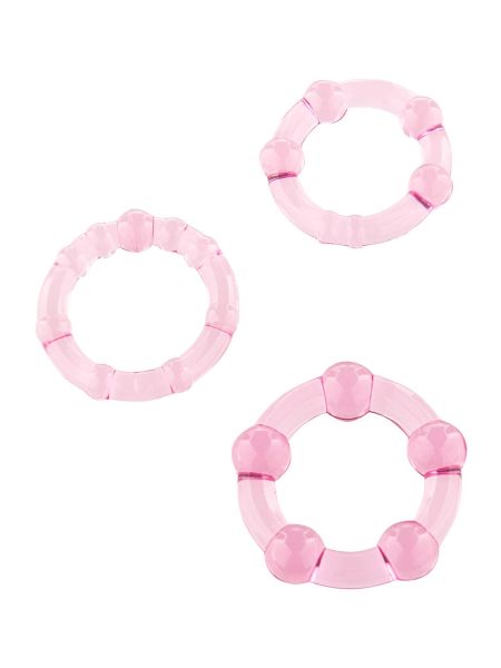 Zestaw 3 pierścienie rozciągliwe na twardy penis różowe - 2