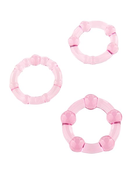 Zestaw 3 pierścienie rozciągliwe na twardy penis różowe - 3