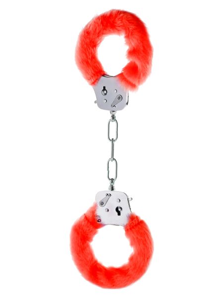 Kajdanki piórka futerko plusz kluczyk miękkie BDSM czerwone - 3