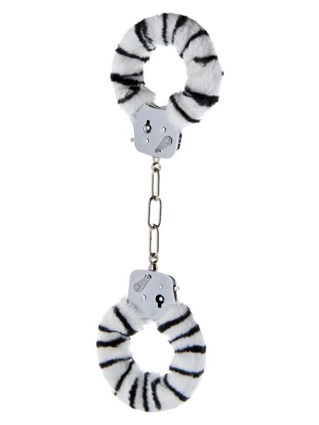 Kajdanki metalowe z futerkiem bondage BDSM erotyka zebra - 5