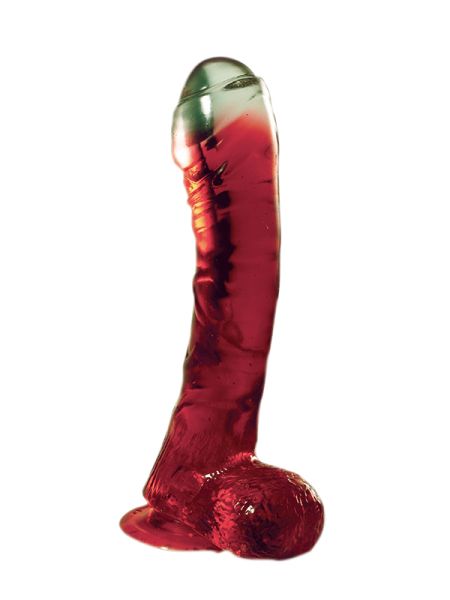 Dildo żelowe realistyczne z przyssawką i jądrami czerwone 16,5 cm