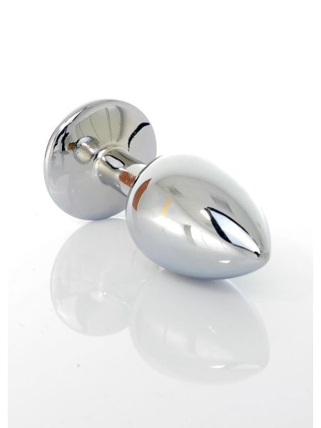 Korek stalowy analny plug ozdobny kryształ 7cm biały - 7