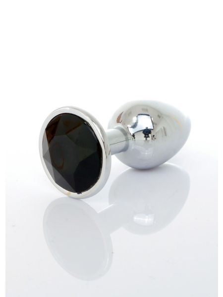 Korek stalowy analny plug ozdobny kryształ 7cm czarny - 2