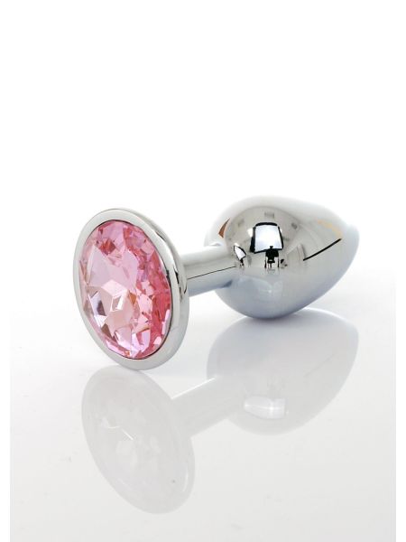 Korek stalowy analny plug ozdobny kryształ 7cm różowy - 2