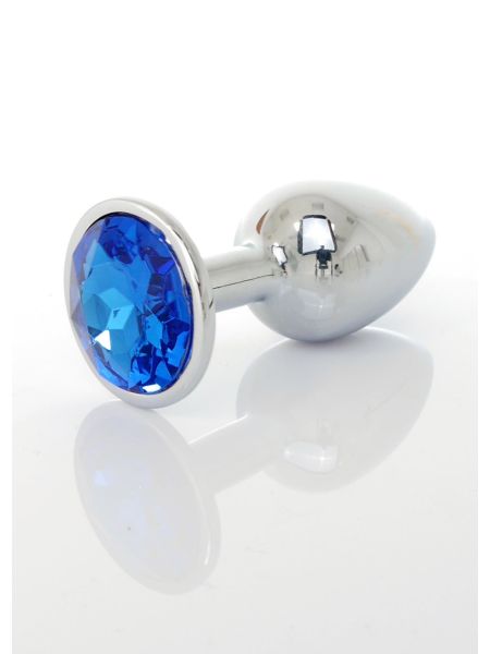 Korek stalowy analny plug ozdobny kryształ 7cm niebieski - 3