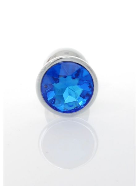 Korek stalowy analny plug ozdobny kryształ 7cm niebieski - 5