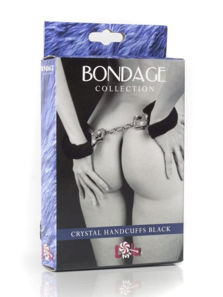 Kajdanki futerko kryształki ozdobne BDSM bondage czarne