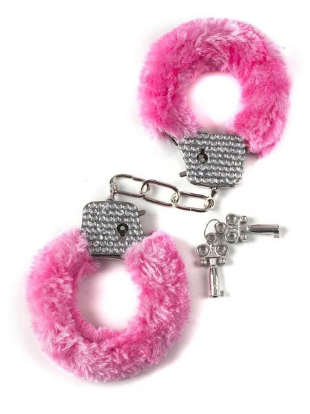 Kajdanki futerko kryształki ozdobne BDSM bondage różowe - 2