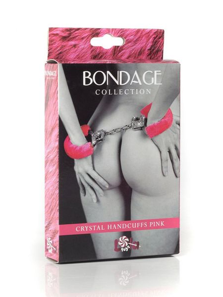 Kajdanki futerko kryształki ozdobne BDSM bondage różowe