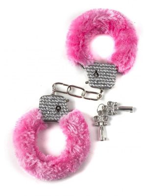 Kajdanki futerko kryształki ozdobne BDSM bondage różowe - image 2