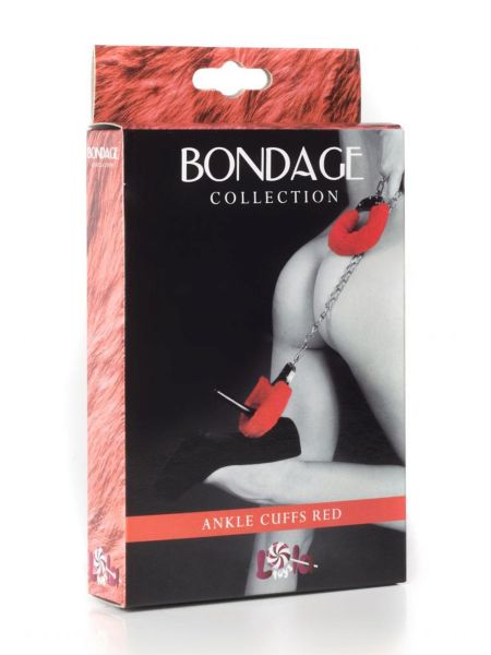 Kajdanki futerko plusz łańcuszek kluczyk BDSM czerwone
