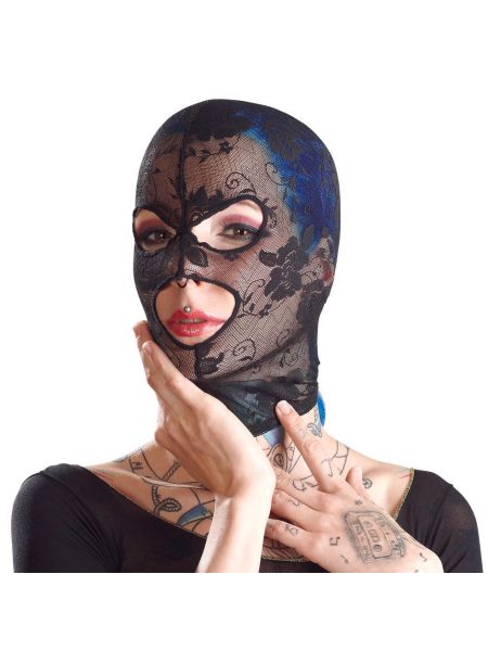 Maska na twarz cała głowa koronka pończocha BDSM - 3