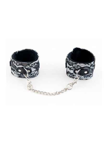 Kajdanki-MARCUS 712001 Ankle cuffs with metal chain tracery syntetic silver bdsm Valentine day - 4