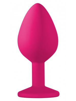 Korek analny silikonowy kolorowy z kamyczkiem 8cm różowy - image 2