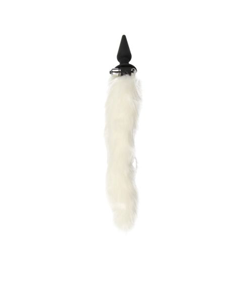 Plug analny z lisim futerkiem wibrujący biały