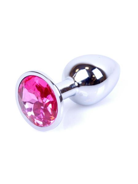 Metalowy korek analny stalowy plug kryształ 7cm różowy - 7