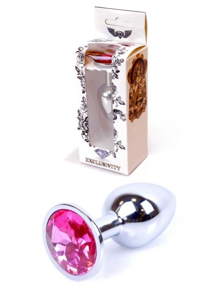 Metalowy korek analny stalowy plug kryształ 7cm różowy