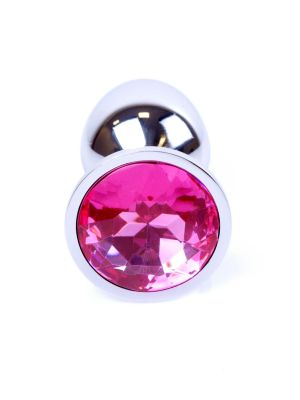 Metalowy korek analny stalowy plug kryształ 7cm różowy - image 2