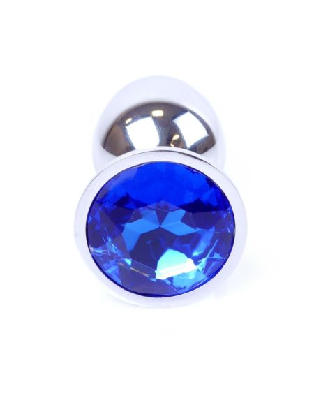 Metalowy korek analny stalowy plug kryształ 7cm niebieski - 2