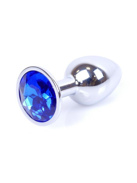 Metalowy korek analny stalowy plug kryształ 7cm niebieski - 7
