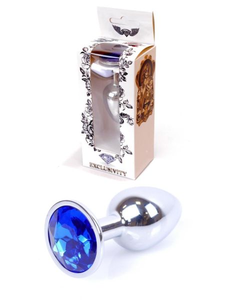 Metalowy korek analny stalowy plug kryształ 7cm niebieski