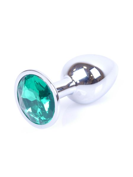 Metalowy korek analny stalowy plug kryształ 7cm zielony - 7