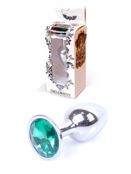 Metalowy korek analny stalowy plug kryształ 7cm zielony