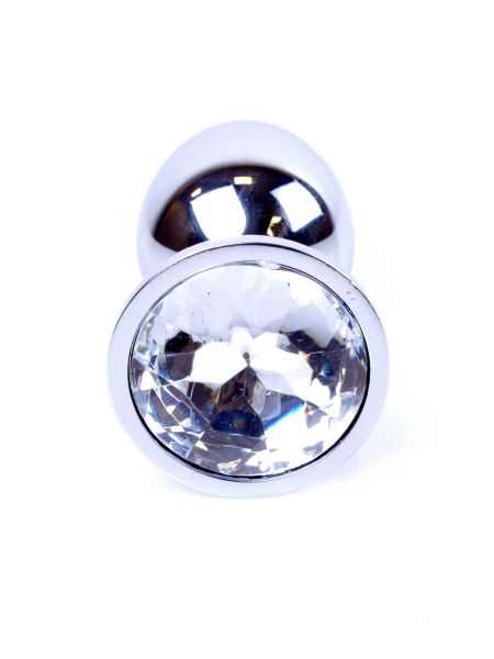 Metalowy korek analny stalowy plug kryształ 7cm biały - 2