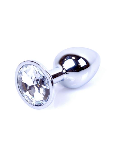 Metalowy korek analny stalowy plug kryształ 7cm biały - 7