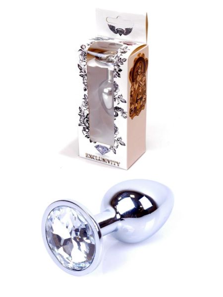 Metalowy korek analny stalowy plug kryształ 7cm biały