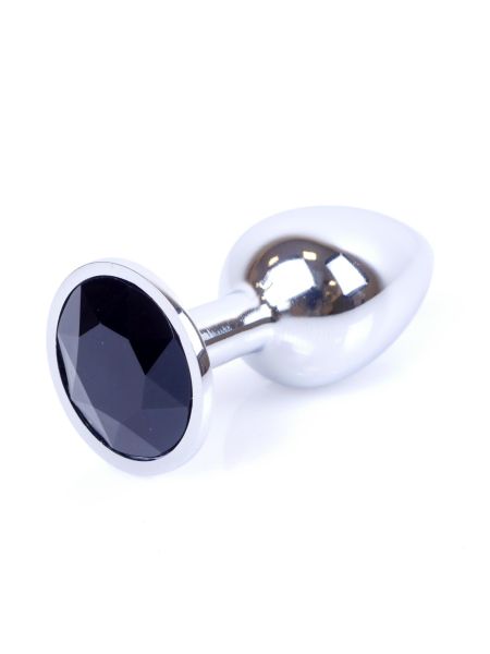 Metalowy korek analny stalowy plug kryształ 7cm czarny - 7