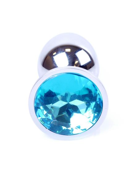 Metalowy korek analny stalowy plug kryształ 7cm niebieski - 2