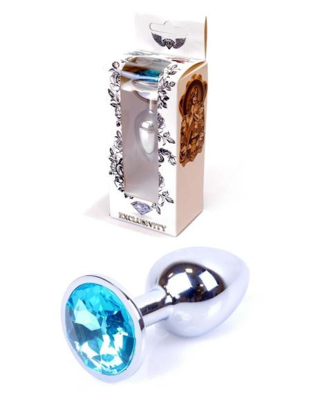 Metalowy korek analny stalowy plug kryształ 7cm niebieski