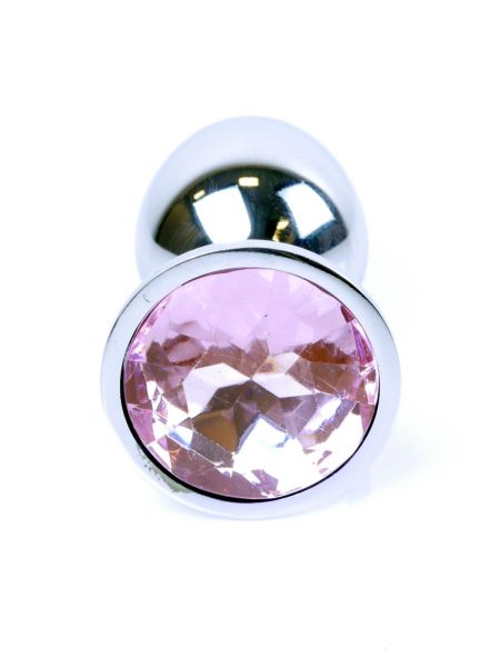 Metalowy korek analny stalowy plug kryształ 7cm różowy - 2