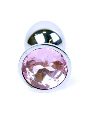 Metalowy korek analny stalowy plug kryształ 7cm różowy - image 2