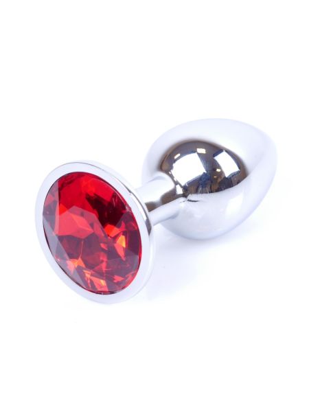 Metalowy korek analny stalowy plug kryształ 7cm czerwony - 7