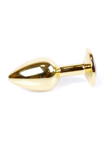 Stalowy korek analny plug złoty sex kryształ 7cm różowy - 4