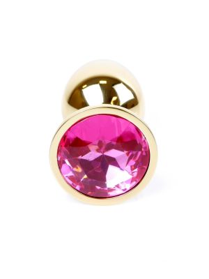 Stalowy korek analny plug złoty sex kryształ 7cm różowy - image 2