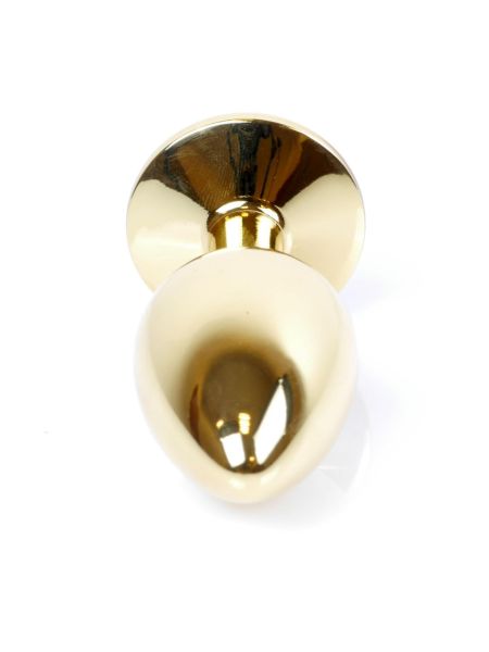 Stalowy korek analny plug złoty sex kryształ 7cm różowy - 5