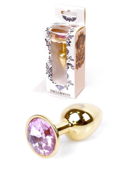 Stalowy korek analny plug złoty sex kryształ 7cm różowy