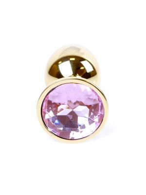 Stalowy korek analny plug złoty sex kryształ 7cm różowy - image 2