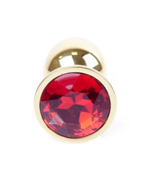 Stalowy korek analny plug złoty sex kryształ 7cm czerwony - image 2