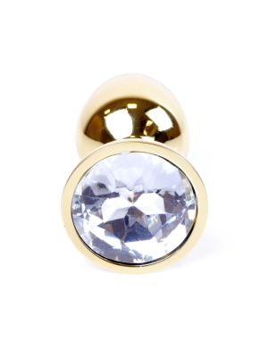 Stalowy korek analny plug złoty sex kryształ 7cm biały - image 2