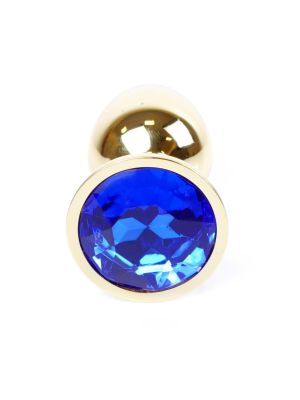 Stalowy korek analny plug złoty sex kryształ 7cm niebieski - image 2
