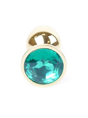 Stalowy korek analny plug złoty sex kryształ 7cm zielony - image 2