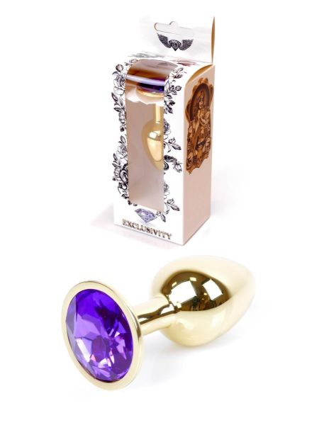 Stalowy korek analny plug złoty sex kryształ 7cm fioletowy