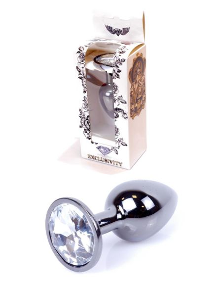 Plug korek analny stalowy z kryształem 2,7cm biały