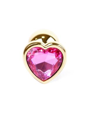 Stalowy złoty korek analny stal kryształ serce 7cm różowy - image 2