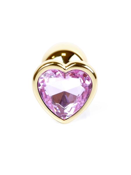 Stalowy złoty korek analny kryształ kształt serca 7cm - 2