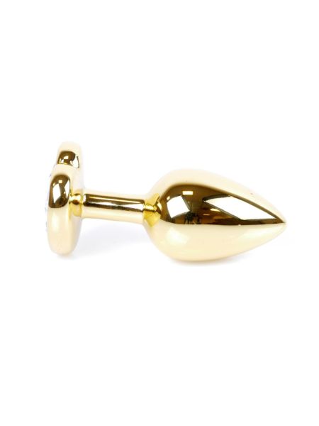 Stalowy złoty korek analny kryształ kształt serca 7cm - 4